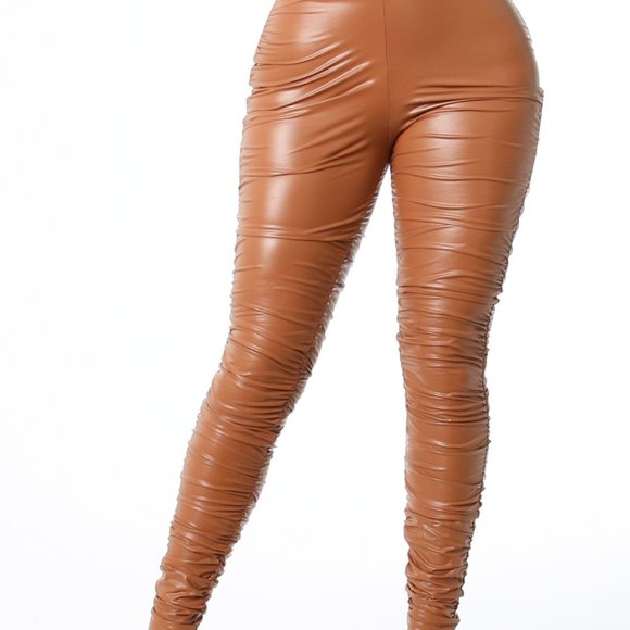 Faux Leather Stacked Leggings Carmel - Picture 4 of 4